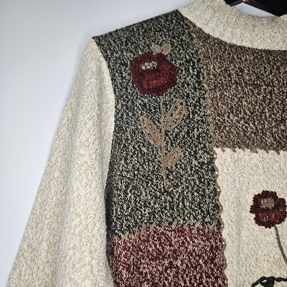 TanJay women's floral knit patchwork pullover sweater - Picture 3 of 10